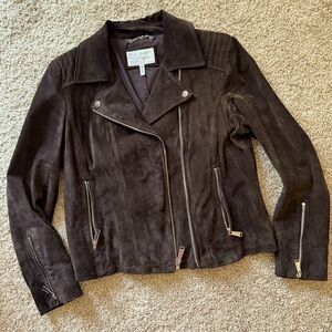 🤎Like New BCBG leather Moto Jacket, genuine suede, Size L 🤎